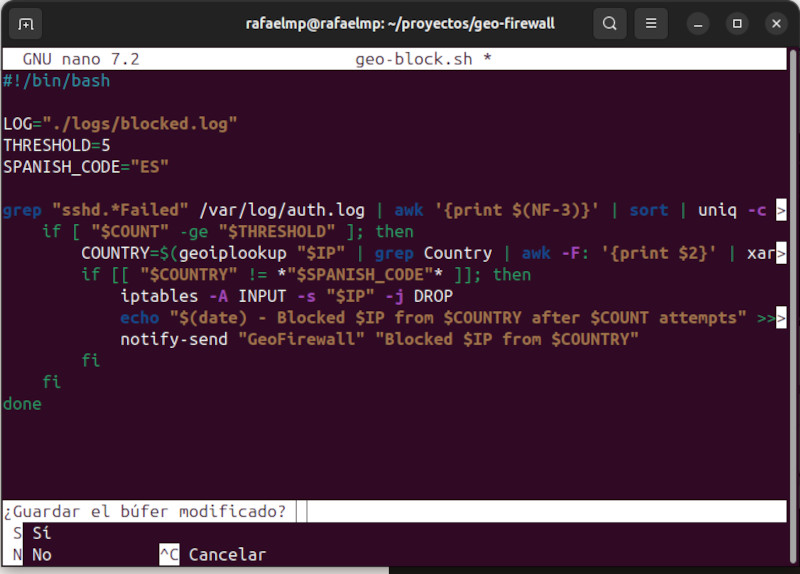 Edición del script geo-block.sh